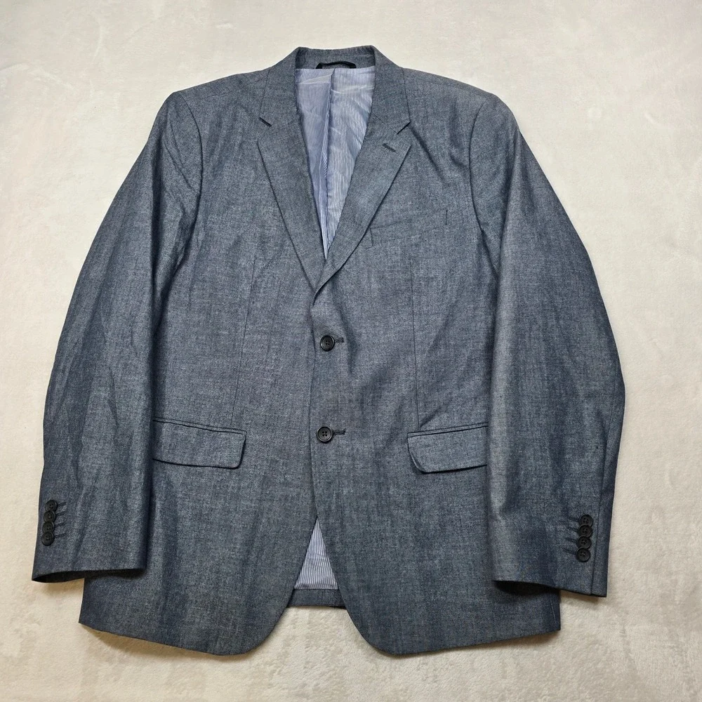 Banana Republic Chambray Blazer Mens 44R 44 Blue Cotton Tailored Slim Sport Coat